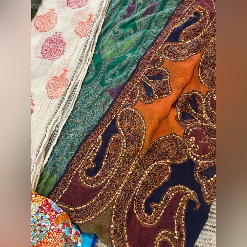 Mixed Pattern Scarf Bundle Boho Wrap Paisley & Fl… - image 6